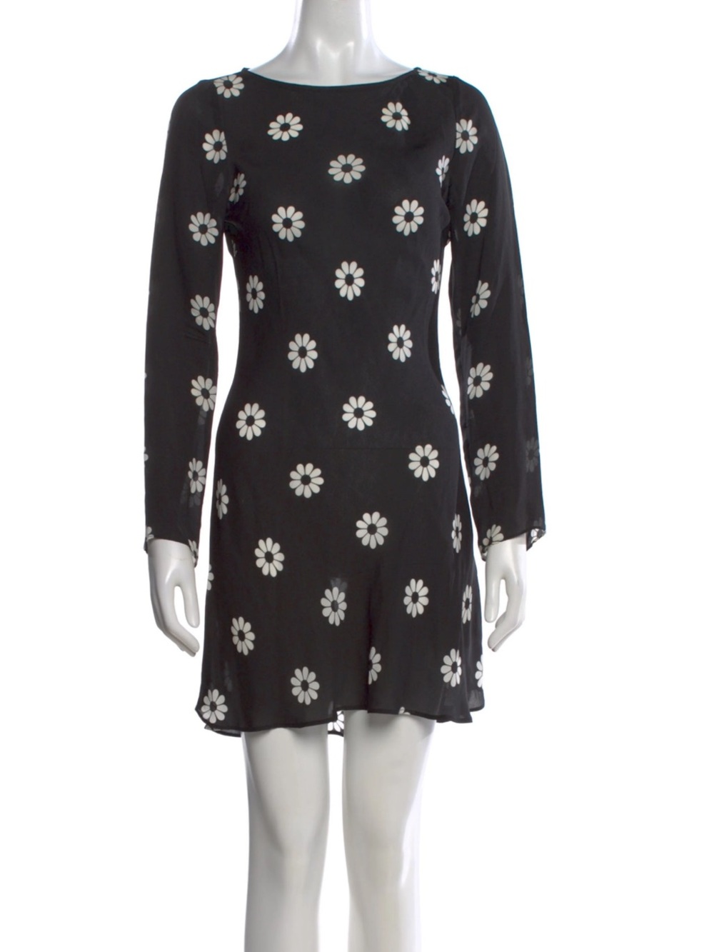 Realisation Par Black Mini Dress with White Daisy Print